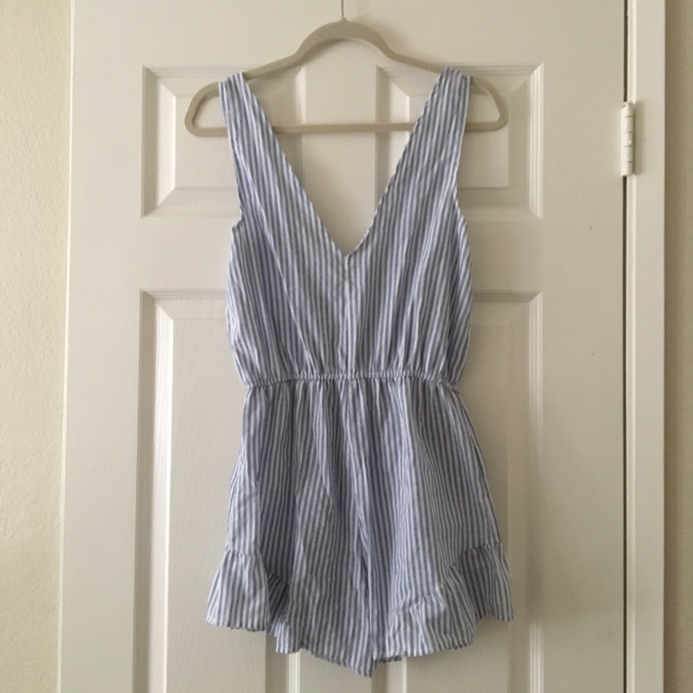 Blue and white striped romper